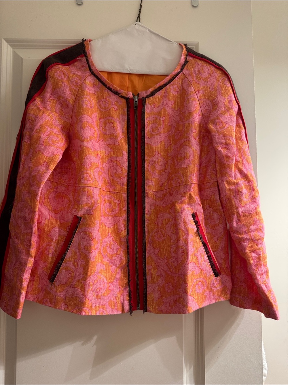 Womens Pink & Orange Patterned Zip-Front Jacket made by Elizabeth and James